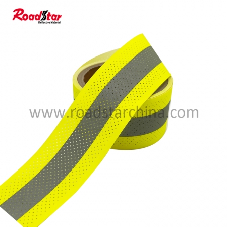 RS-FR03K Yellow-Silver-Yellow 100% Cotton Firefighter Uniform Fireproof Reflective Fabric Tape With Holes 